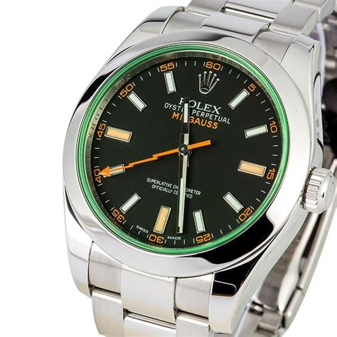 rolex milgauss price green|rolex milgauss with green crystal.